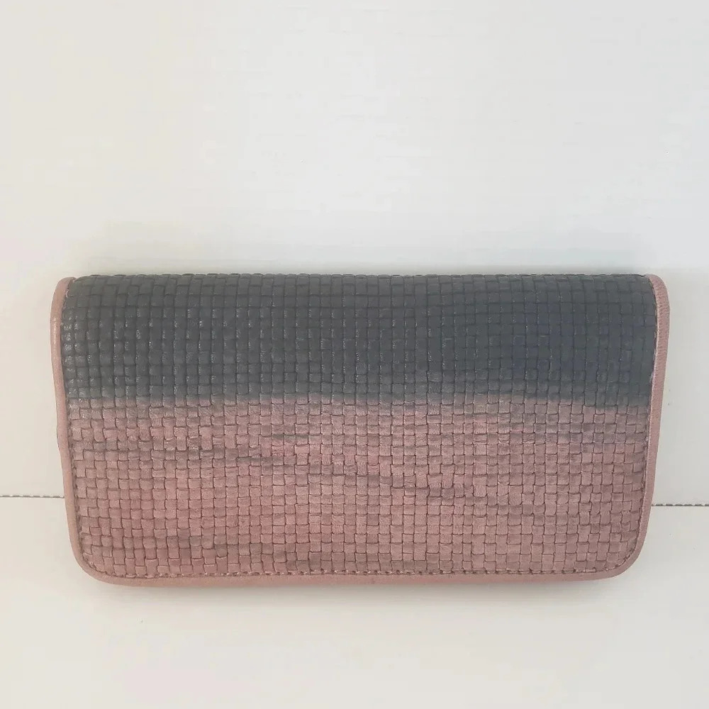 Marc Cain Black/Pink Woven All Around Zippered  Wallet.